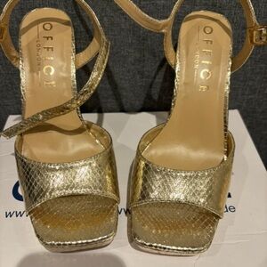 Offi London Gold Snakeskin Platform Sandals